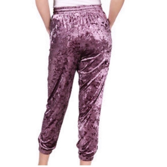 Weavers Crushed Velvet Mauve Purple Joggers - Picture 2 of 5